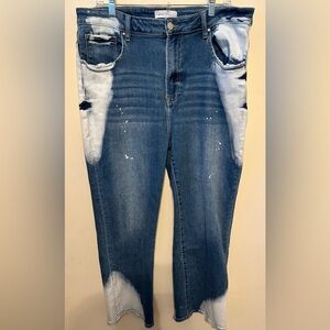 RISEN Distressed High Rise Chic Bleach‎ Wash Boot Cut Jeans Size 2XL